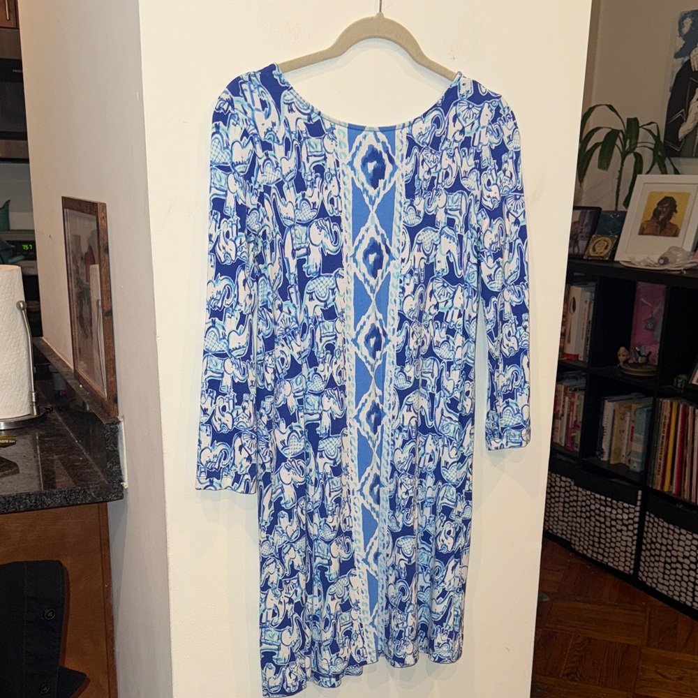 Lilly Pulitzer Deep Indigo Joy Ride Elephant pattern open back dress small